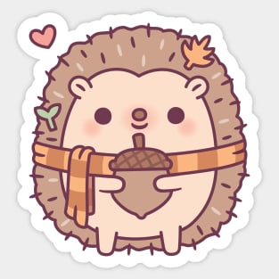 Cute Little Hedgehog Holding An Acorn Autumn Sticker